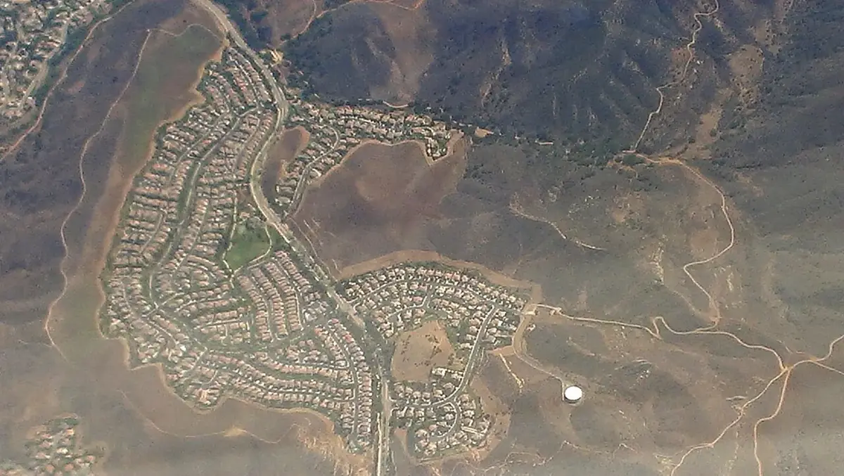 aerial view of a hillside subdivision off Long Canyon Road in Simi Valley