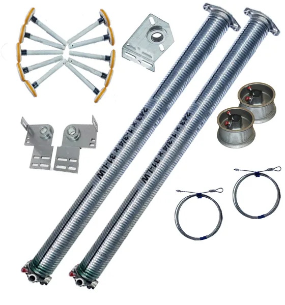 a replacement torsion spring kit with cables, drums and brackets